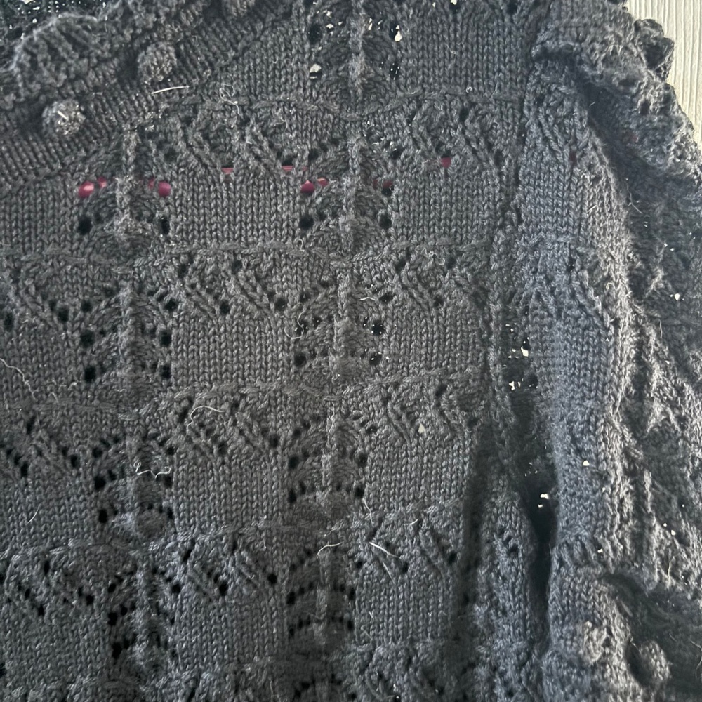 NWT Anthropologie Black Crochet High Sleeve Sweater Tee M - Picture 2 of 3